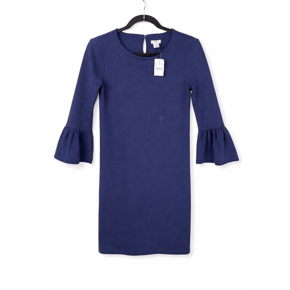 J.Crew Women's XS Navy Bell Sleeve Dress 3/4 Sleeve Shift Knit Minimalist Chic - Picture 1 of 11